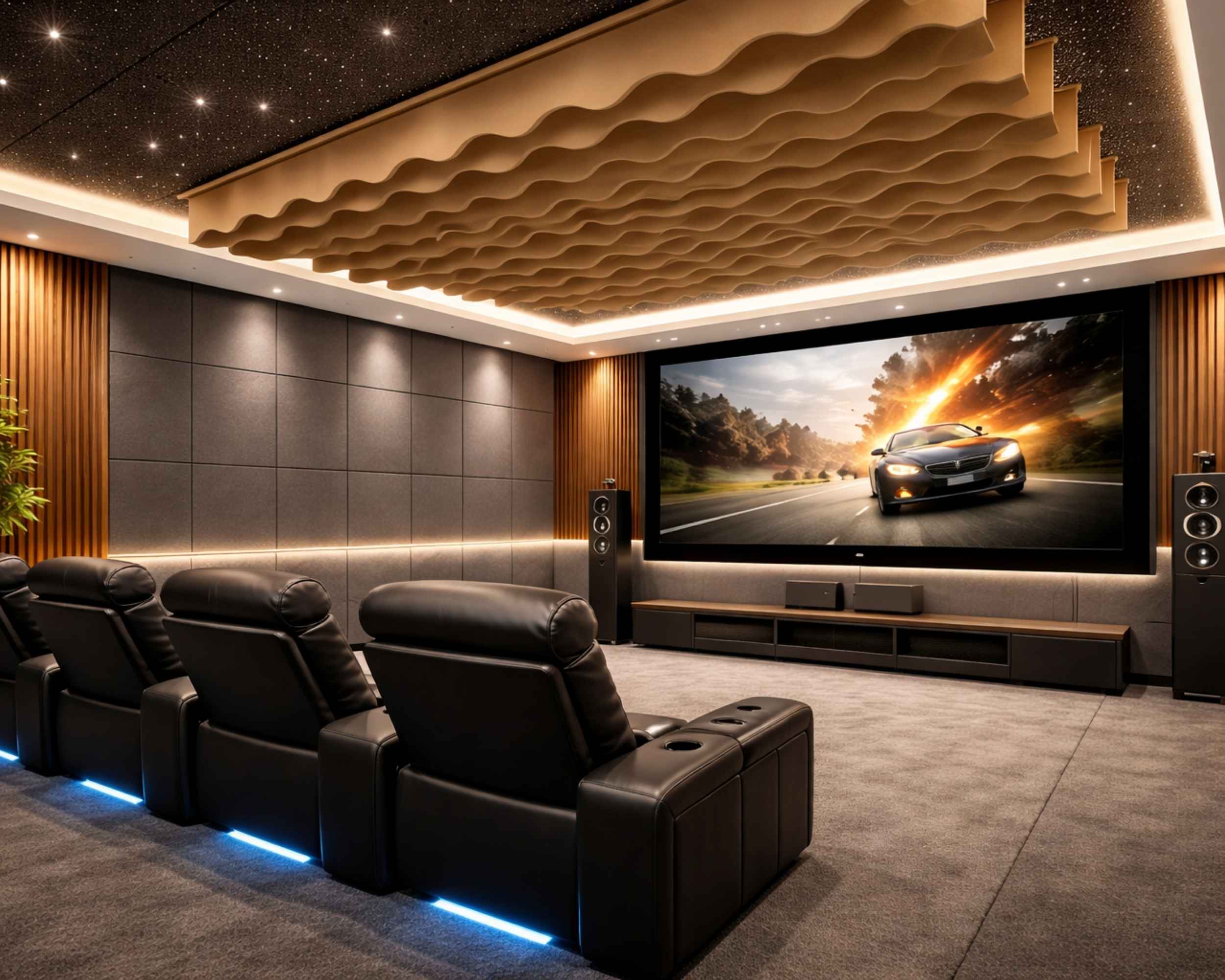 Home theatre ceiling soundproofing and baffles